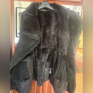 Andrew Marc Black Shearling Jacket with Fur Trim